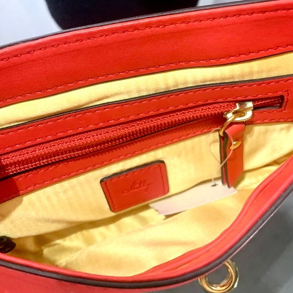 Milly Vermi Leather Crossbody Gold Chain Purse Handbag Bag Clutch NEW Orange - Picture 4 of 8